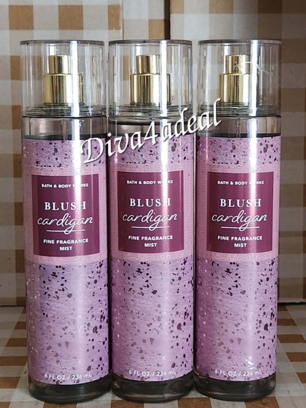 3X Bath & Body Works BLUSH CARDIGAN 8 FL OZ Mist Spray Bundle
